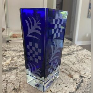 Beautiful Cobalt Blue Etched Vase